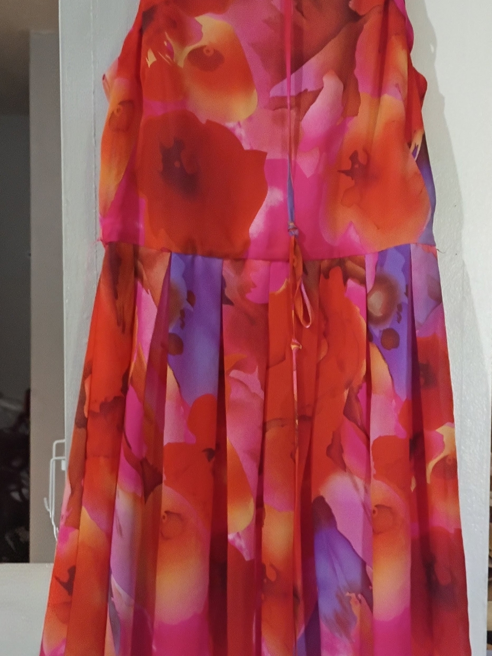Sandra Darren Vibrant Orange, Pink & Purple Floral Chiffon Dress